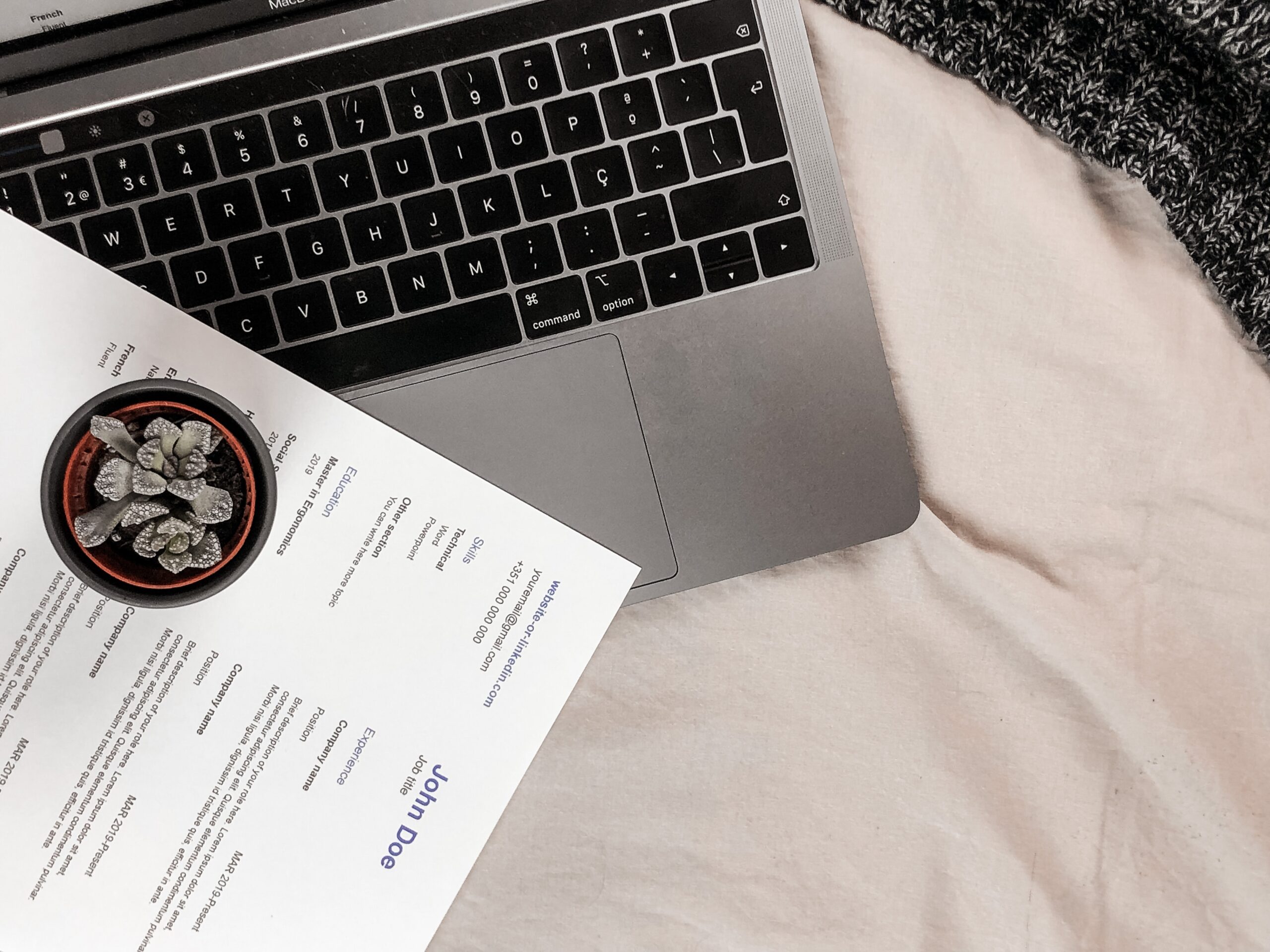 resume on a laptop