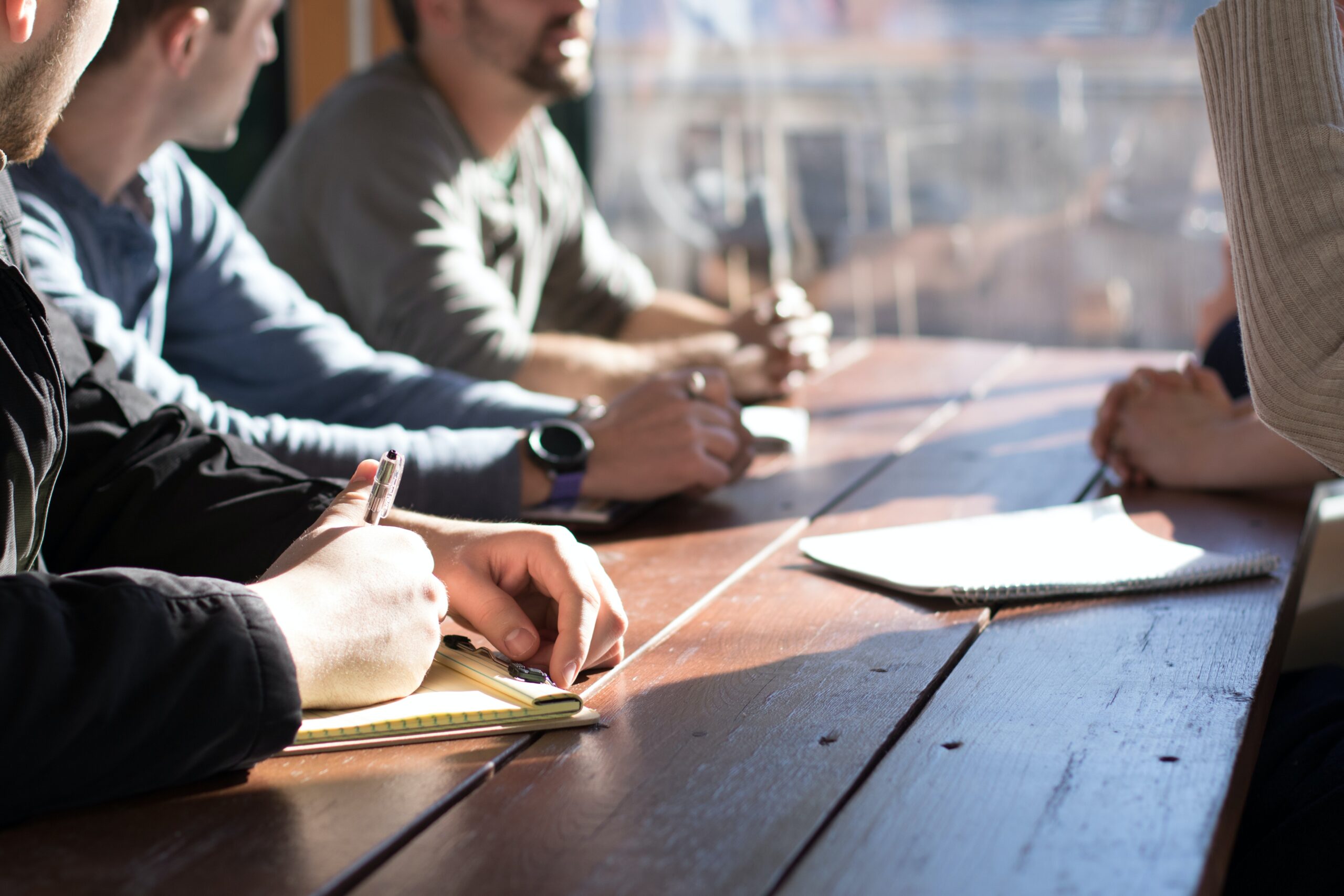 people talking at the table